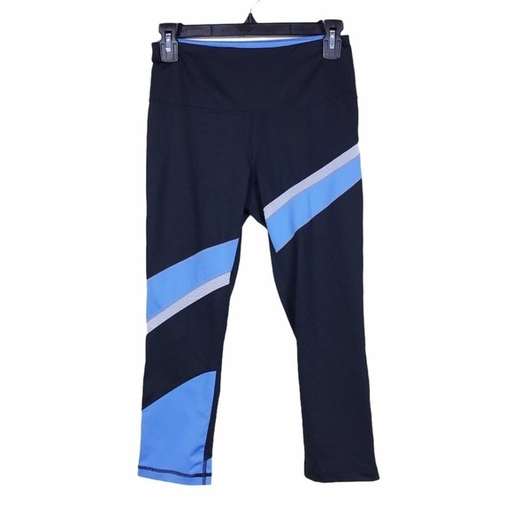 Z by Zella Black Blue Stripe Yoga Cropped Leggings - Picture 1 of 6